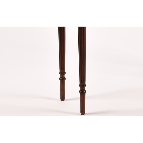 301 - A Regency style flame mahogany side table with crossbanded top, single draw and supported on reeded ... 