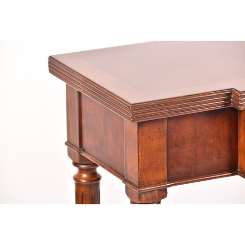 301 - A Regency style flame mahogany side table with crossbanded top, single draw and supported on reeded ... 