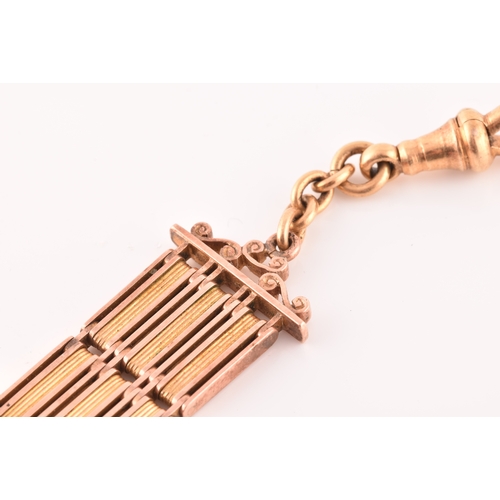 73 - A late 19th century 15ct yellow and rose gold pocket watch chain, with 18ct yellow gold clasp and gi... 