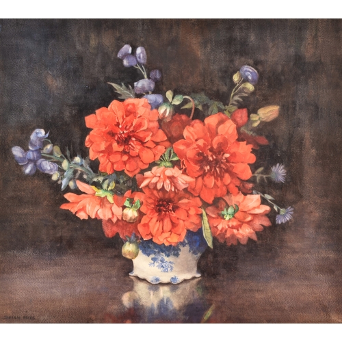 193 - Dorcie Sykes (British, 1908-1998).A still life of dahlias and delphiniums in a vase, watercolour, si... 