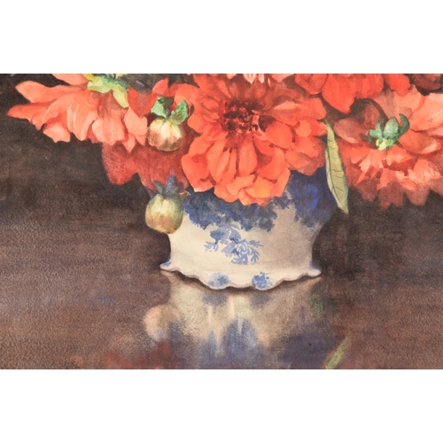 193 - Dorcie Sykes (British, 1908-1998).A still life of dahlias and delphiniums in a vase, watercolour, si... 