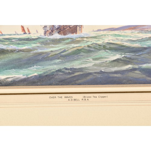 170 - A.D. Bell RBA, aka Wilfred Knox, (British, 1884-1966). 'Over the waves (Bristol Tea Clipper)', a wat... 