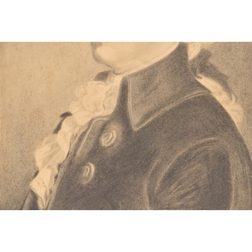 173 - A 19th century pencil portrait of a young man dressed with a high collar coat and frilly shirt, unsi... 