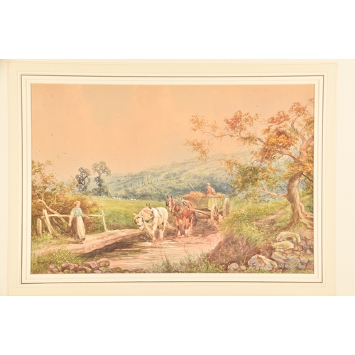 174 - Horace Leslie (20th century)a country scene with farmer driving two shire horses pulling a hay cart ... 