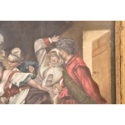 178 - A watercolour painting of a bawdy tavern scene with revellers, indistinct signature to lower left, d... 