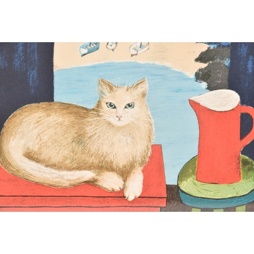 197 - Brenda King (British, 1934-2011).'Pussywillow' print, depicting a cat with red jug by window, limite... 