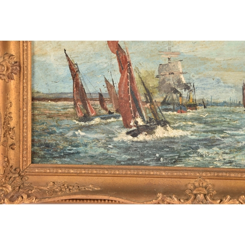 199 - Attributed to F Hollands (1926-2019).'Busy shipping off the coast', an oil painting depicting the RM... 