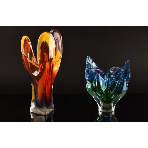 233 - A Hineri glass by Iwatsu, Japanese, the other is a Chribska Cat's Head vase by Josef Hospodka in Cze... 