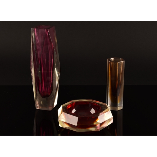 234 - A collection of 1970's Murano Sommerso glassware, including two faceted coloured glass vases, one ma... 