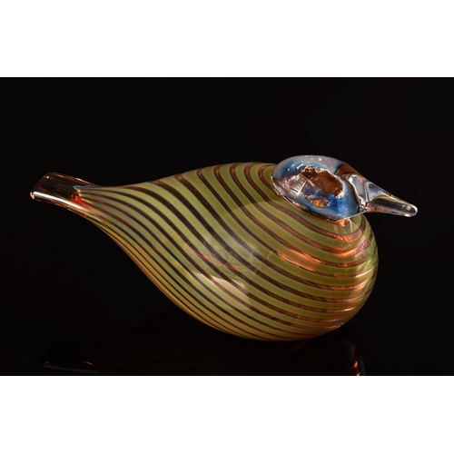 235 - Oiva Toikka (Finnish, 1931-2019)A 1970's iittala artistic hand blown glass bird, brown striped patte... 