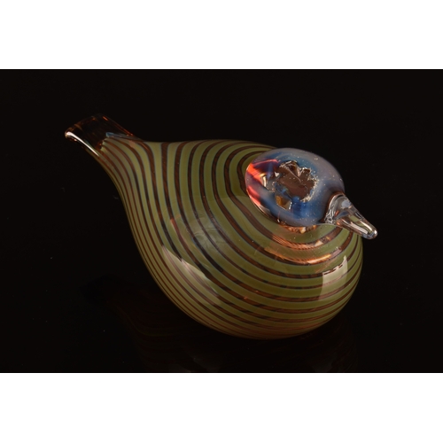 235 - Oiva Toikka (Finnish, 1931-2019)A 1970's iittala artistic hand blown glass bird, brown striped patte... 