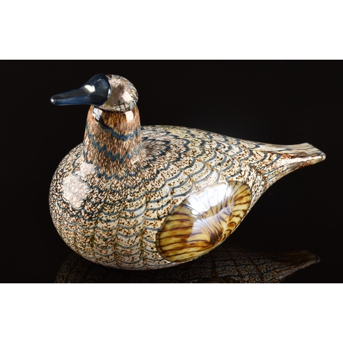 239 - Oiva Toikka (Finnish, 1931-2019)A 1970's iittala hand blown glass bird, mottled speckle all over wit... 