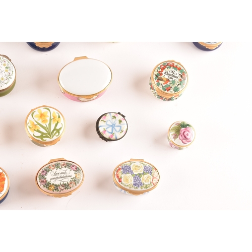 88 - A large collection of enamel pill boxes of varying shapes and sizes, maker's including Royal Worcest... 