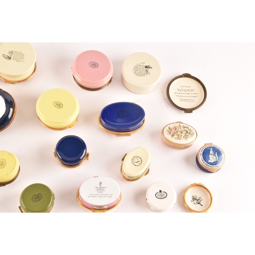 88 - A large collection of enamel pill boxes of varying shapes and sizes, maker's including Royal Worcest... 