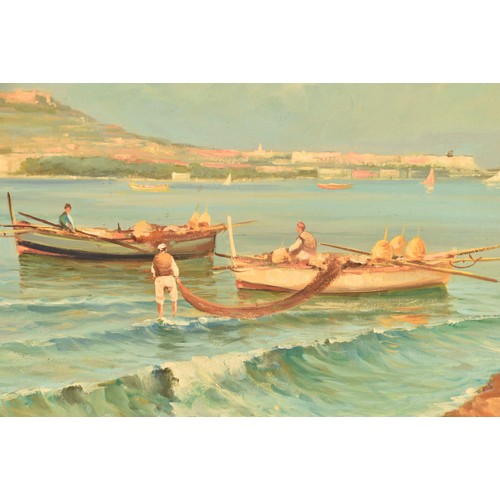 181 - Raimondo Scoppa (Italian, 1820-1890).'Pescatori' (Fisherman), oil on canvas, scene depicting three f... 