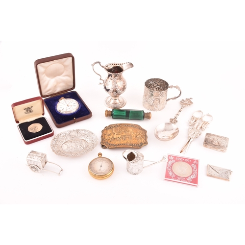 153 - A group of novelty silver, include a George III silver Queen jug, hallmarked London 1776 by John Dea... 