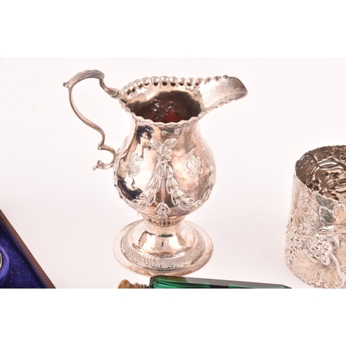 153 - A group of novelty silver, include a George III silver Queen jug, hallmarked London 1776 by John Dea... 