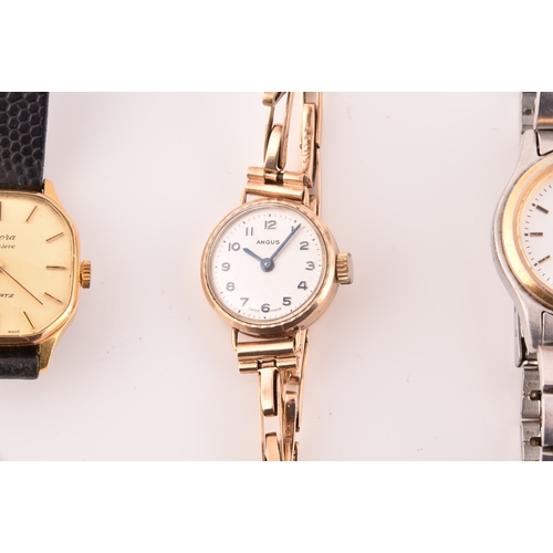 96 - A 9ct gold ladies Angus Star wristwatch, together with a Mora quartz ladies wristwatch, and a Seiko ... 