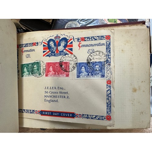 268 - World Stamps. A quantity of albums and material, world stamps including India, 1937 Coronation album... 