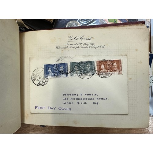 268 - World Stamps. A quantity of albums and material, world stamps including India, 1937 Coronation album... 