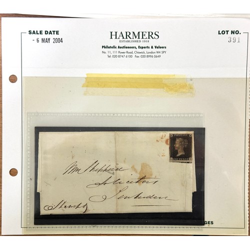 270 - 1840 1d. Two stamps on letters. black plate 2 SH (upper transfer shit), fine used with ample to larg... 