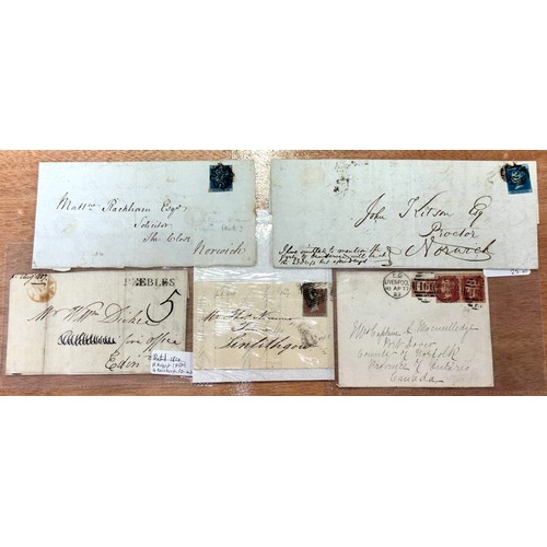 270 - 1840 1d. Two stamps on letters. black plate 2 SH (upper transfer shit), fine used with ample to larg... 