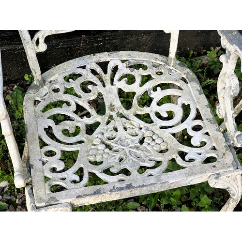 308 - A Victorian cast iron marble topped garden table, together with a set of four cast and painted alumi... 