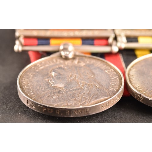 4 - A medal pair to Private Ronald Binnie, King's Royal Rifle Corps. Comprising: Queen’s South Afr... 