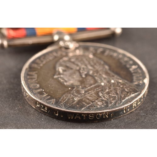 13 - A Boer War medal pair awarded to: 3587 Private J. Watson, 1st Battalion Royal Inniskilling Fusiliers... 