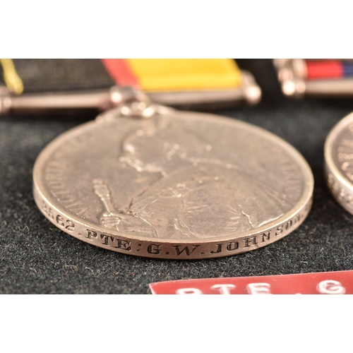 21 - A four medal Boer War group awarded to: 3562 Private G. W. Johnson Grenadier Guards. Comprising: a Q... 