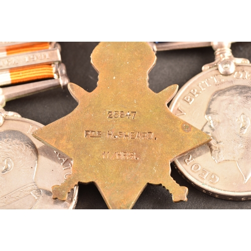 27 - A Boer War medal pair and Great War trio awarded to: 3958 / 25847 Private H. Sheard 11th Hussars, la... 