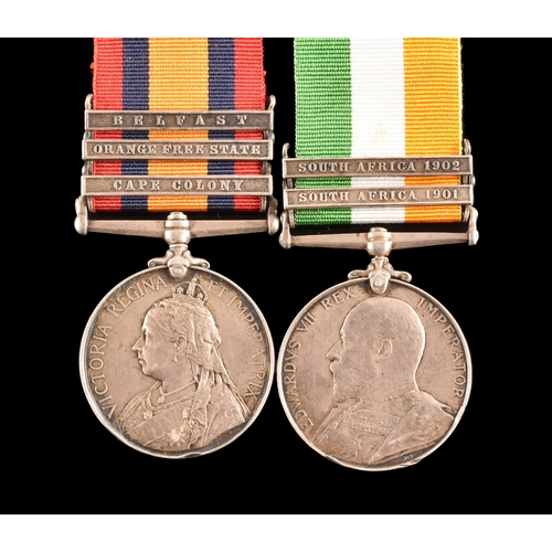 58 - A Boer War medal pair awarded to: 5239 Private T. Anderson, Royal Scots. Comprising: Queen’s S... 