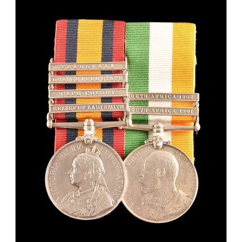 69 - A Boer War medal pair awarded to: 5645 Sergeant C. N. Clerke Royal Irish Fusiliers. Comprising: Quee... 