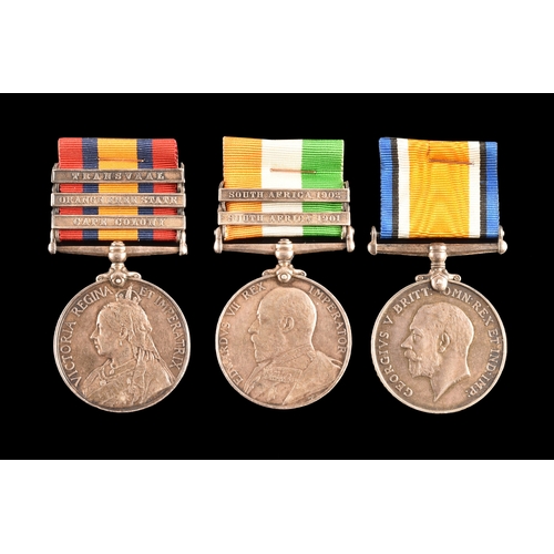 76 - A Boer War and Great War medal trio awarded to: 7066 / T4-239618 Pte. G. Marshall, Northumberland Fu... 