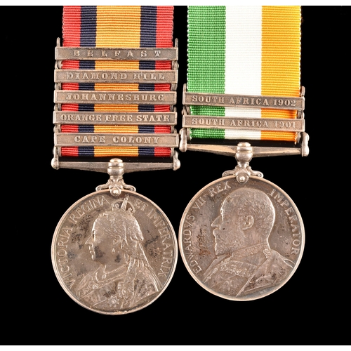 81 - A Boer War medal pair awarded to: 3053 Private John Ryan, 6th Battalion, Dragoon Guards. Comprising:... 