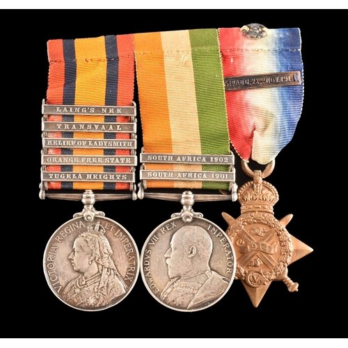 87 - A Boer War and Great War three medal group awarded to: 5588 / 3012 Pte. W, Mitchell, Royal Lancashir... 