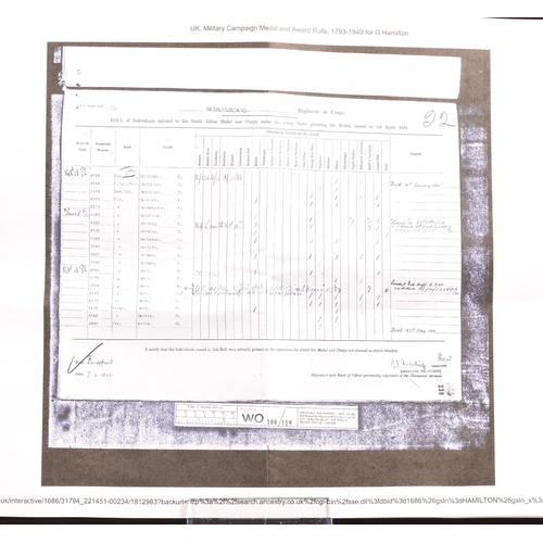 88 - Missing at Ladysmith. A Boer War medal pair awarded to: 3985 Staff Sergeant Farr. F. Hamilton, 18th ... 