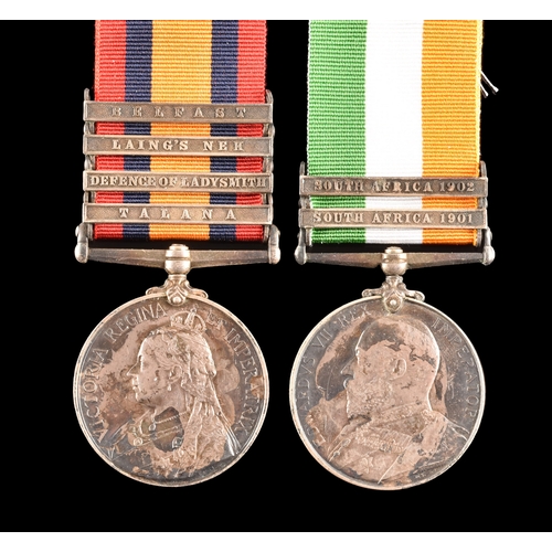 92 - A Boer War medal pair awarded to: 4053 Private A. Smith. Leicestershire Regiment. Comprising: a Quee... 