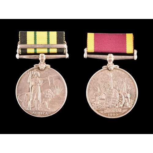 98 - A Boxer Rebellion and Africa medal pair to Mr. A Clerk.Comprising: a China War Medal 1900 (Clerk Mr.... 