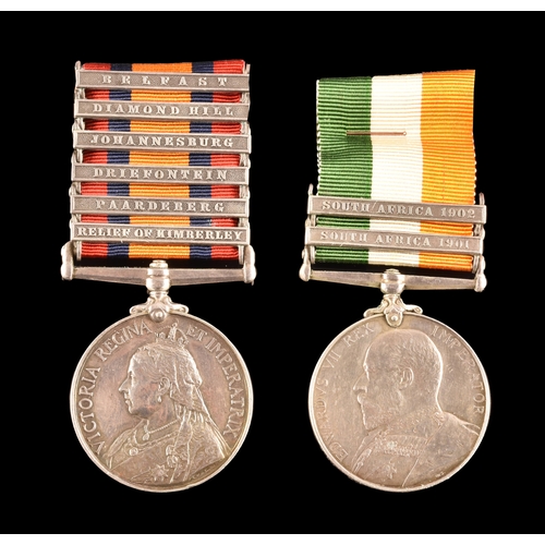 109 - A Boer War medal pair awarded to: 5190 Private G. Pegram, 1st Battalion, Essex Regiment. Comprising:... 