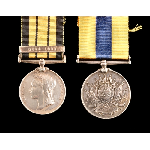 184 - An East and West Africa 1887-1900 medal, 1 clasp Witu 1890 to Frank Snell, Ordinary Seaman, Royal Na... 