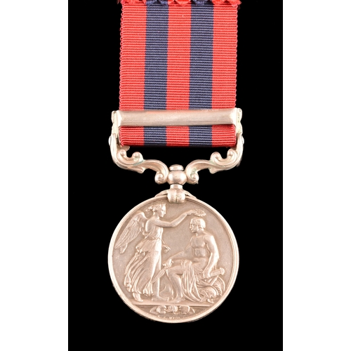 212 - An India General Service Medal 1854-95 to 1009 Private J. Gibson, 2nd Battalion, Derbyshire Regiment... 