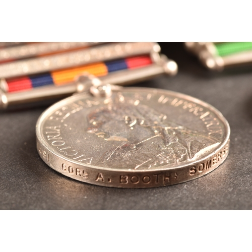 233 - An India and Boer War medal trio to: 1491 Corporal Arthur Booth, 1st / 2nd Battalion, Somerset Light... 