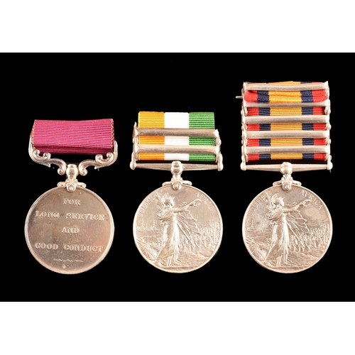 236 - A Boer War LSGC medal trio awarded to: 8727 Pte. H. Collins, Rifle Brigade. Comprising: a Queen&rsqu... 