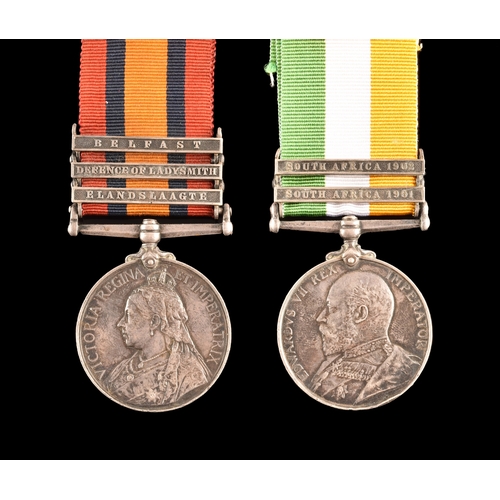 252 - A Boer War medal pair awarded to: 3525 Private. T. Mitchell, Manchester Regiment. Comprising: a Quee... 