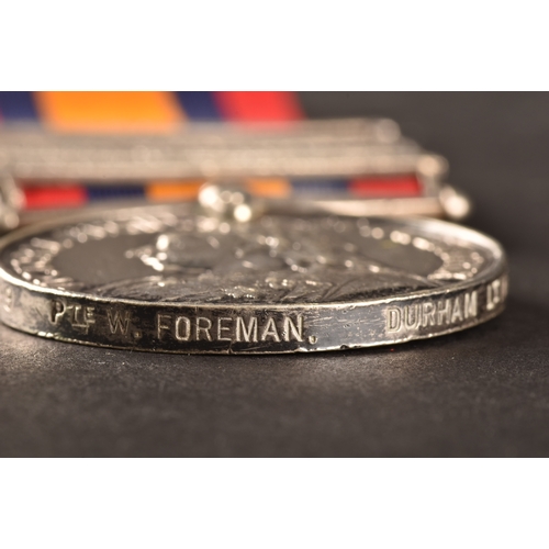 274 - A Boer War medal pair awarded to: 3999 Private. W. Foreman, Durham Light Infantry. Comprising: a Que... 