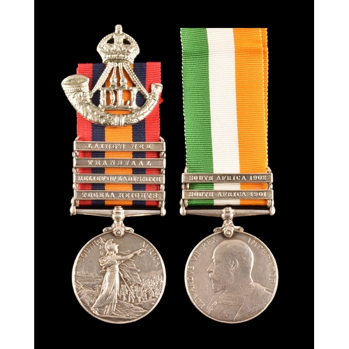 275 - A Boer War medal pair awarded to: 6242 Corporal J. Moran, Durham Light Infantry. Comprising: a Queen... 