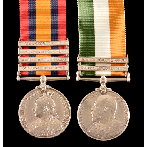 276 - A Boer War medal pair awarded to: (3691 Private. T. Haffey, Durham Light Infantry. Comprising: a Que... 