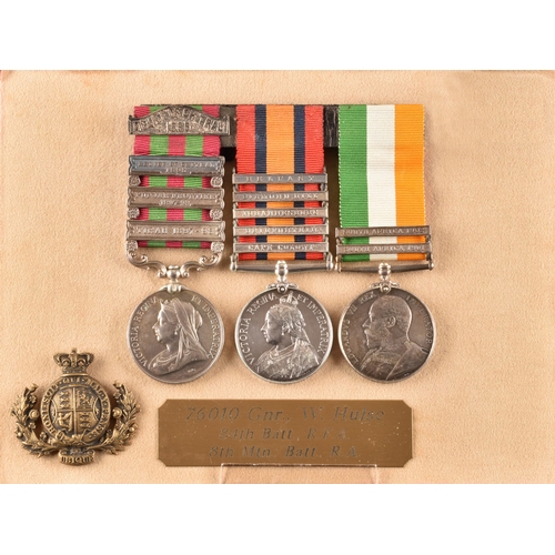 279 - An India and Boer War medal trio to: 76010 Gunner William Hulse, 84th Battery, Royal Field Artillery... 