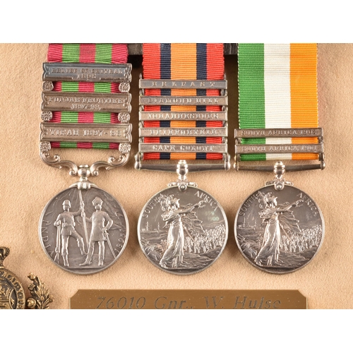 279 - An India and Boer War medal trio to: 76010 Gunner William Hulse, 84th Battery, Royal Field Artillery... 